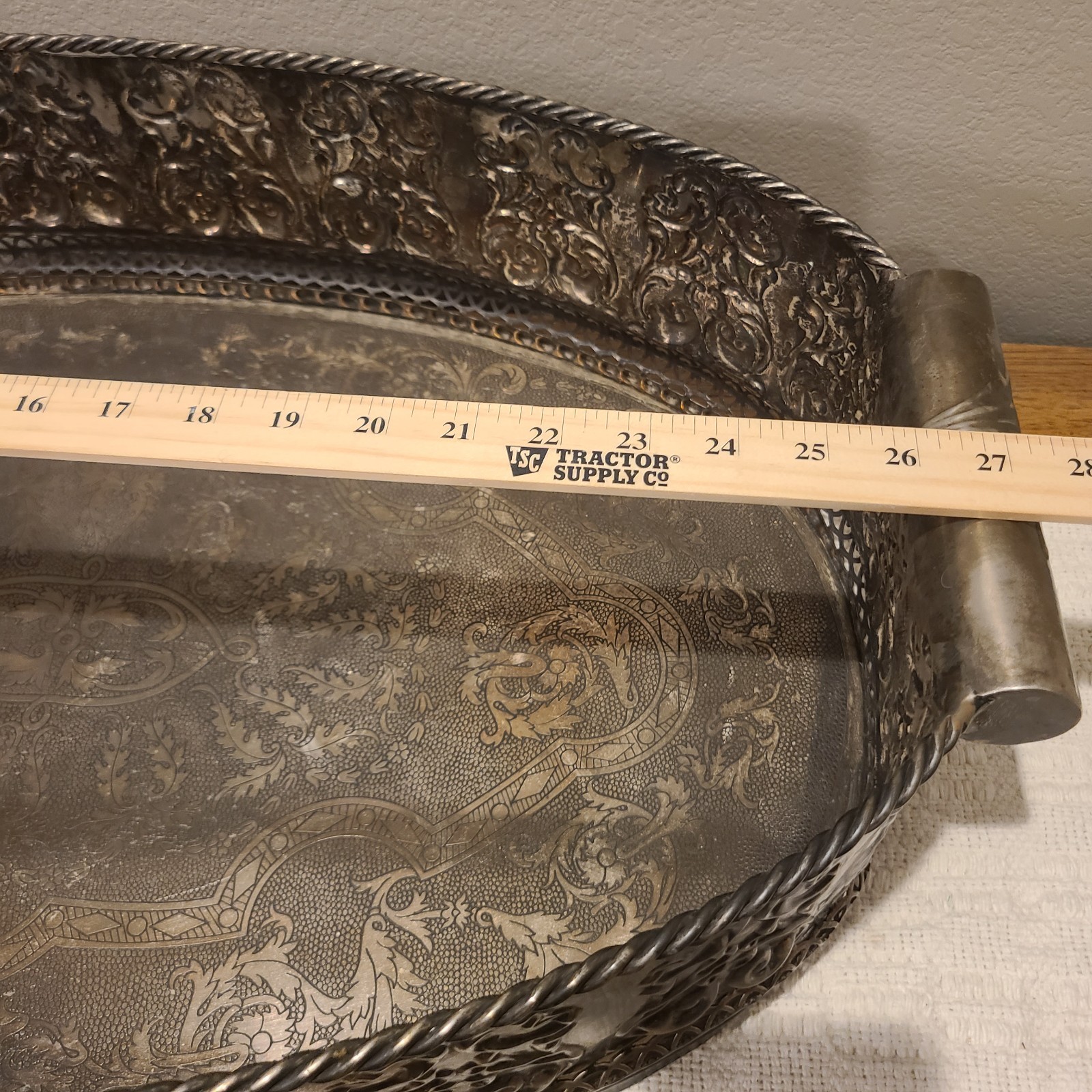 Castilian Imports Vintage Solid Brass Decorated Table Tray 27"X 16” X 6” Heavy