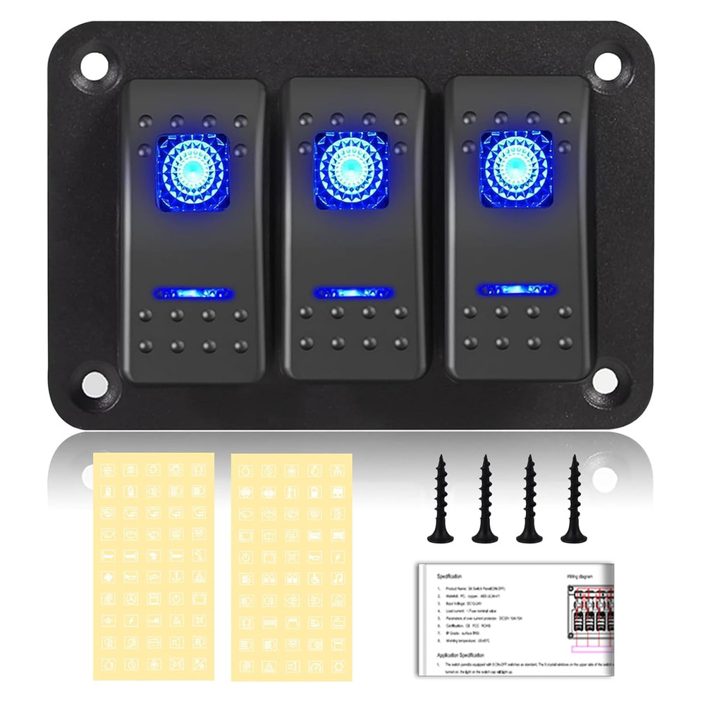 Toggle Switch Panel 3 Gang Waterproof Aluminum Switch 12v/24v Rocker Switch