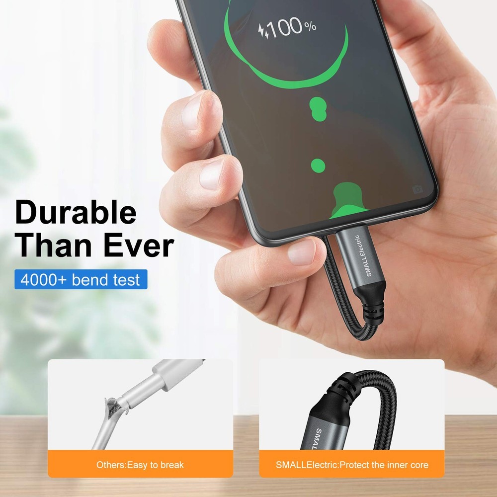 USB Type-C to A Cable 5pack 6ft Braided Fast Charging 3A Quick 6foot, Grey