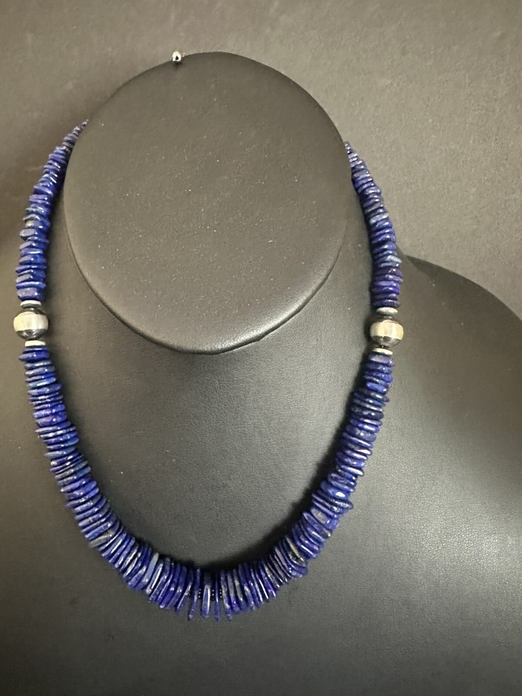 Sterling silver lapis bead necklace 18 inch