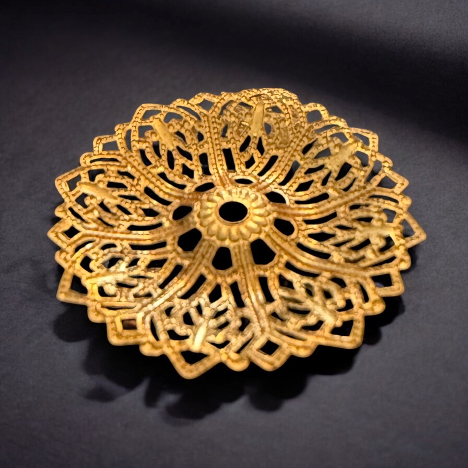 Brass Filigree Floral Stampings Vintage Lot of 10 32mm Jewelry Making Antique