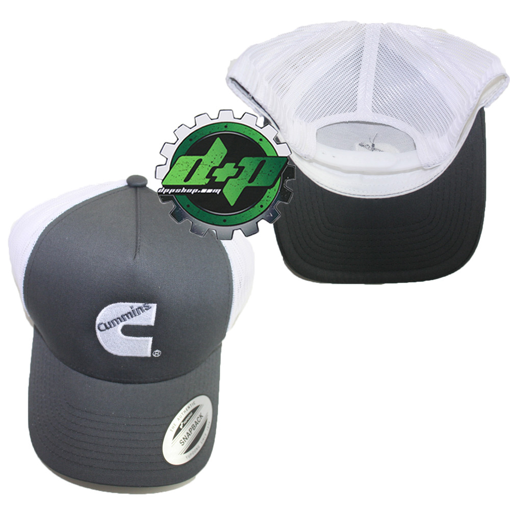 Cummins trucker mesh summer hat ball cap snap back gray white centered logo