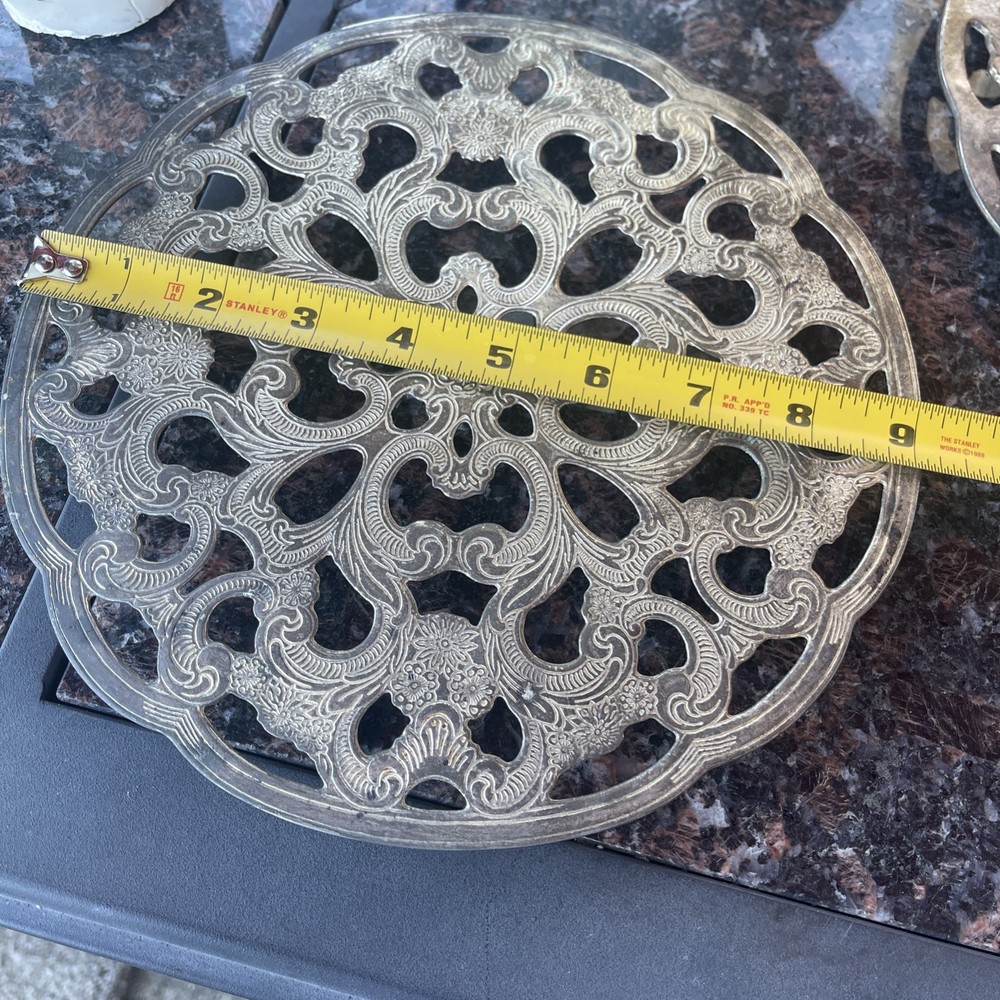 Vintage Sheffield Silver-Plated Trivets – Ornate Pierced Design – Set of 2