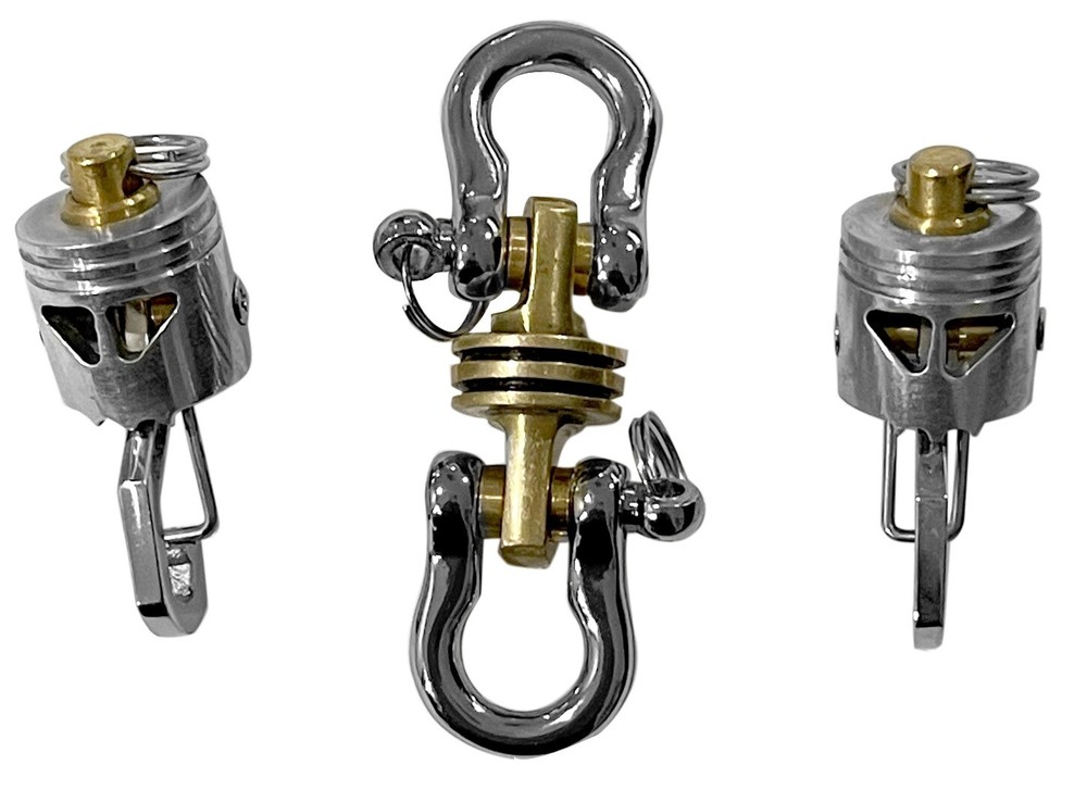 KYLINK Rotating Skull Piston Bob Keychain With Clip & Ring Basic Swivel Bead New