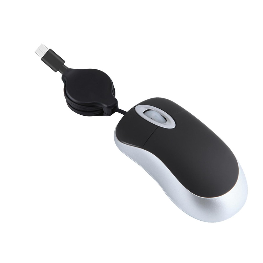 USB C Wired Mini Mouse Small Travel Corded Mice with Retractable Cable