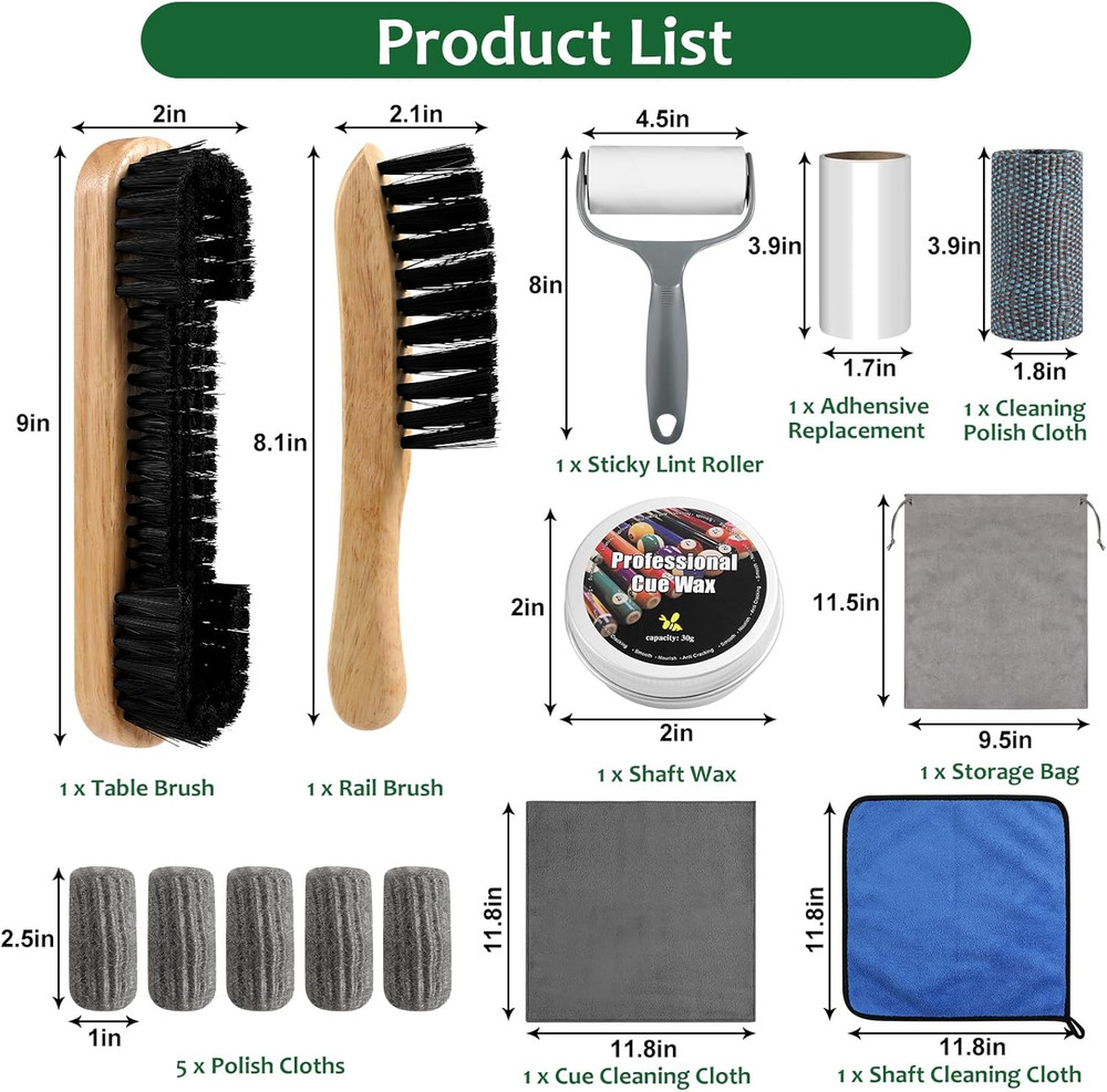 Pool Table Brush Set 14 Pcs Billiard Table Felt Cue Cleaning Accessories 2 Cloth