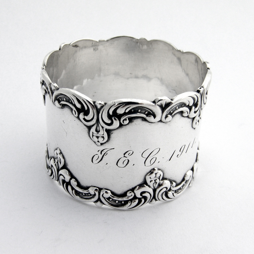 Scroll Border Napkin Ring Gorham Sterling Silver Mono JEC 1911
