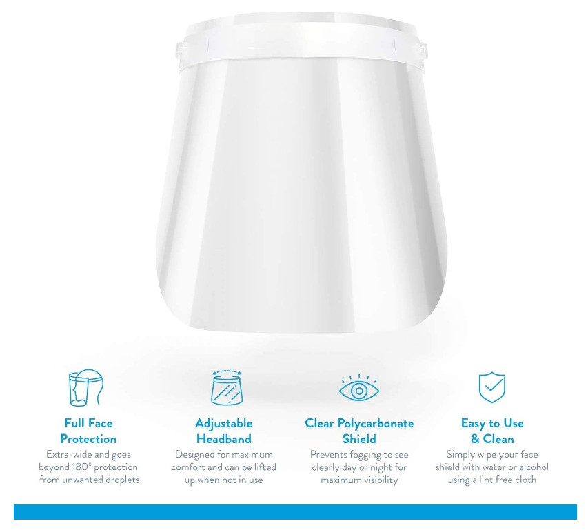 AccuMed 100-Pack Protective Face Shield Fully Transparent Adjustable Headband