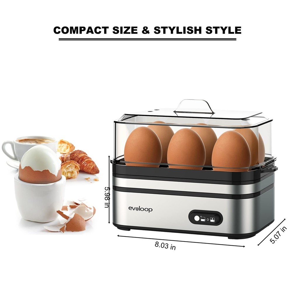 Evoloop Rapid Egg Cooker Electric 6 Eggs Capacity, Soft, Medium, Hard Silver