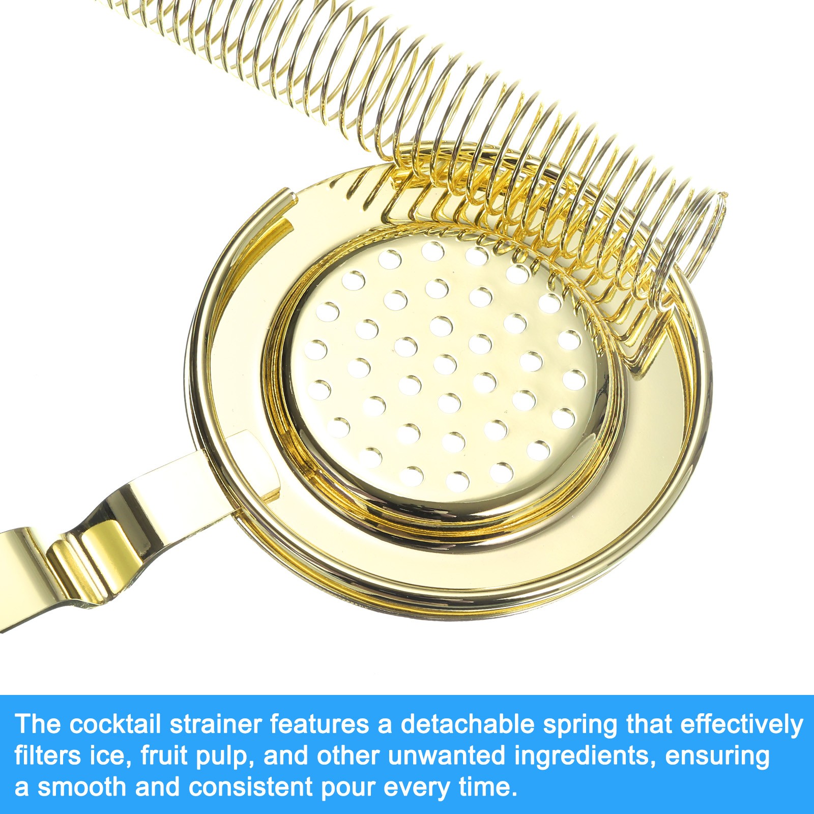 Cocktail Strainer, 1pcs Stainless Steel Bar Strainer for Drinks (Gold, 210mm)