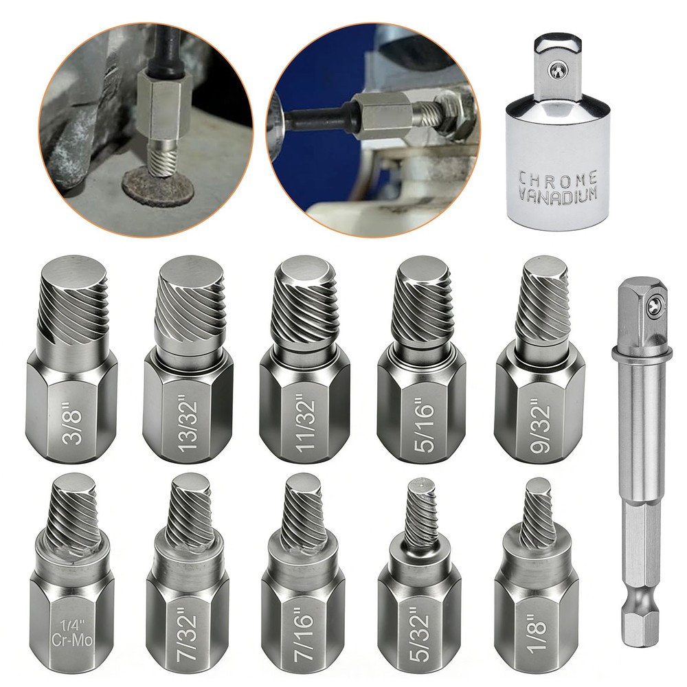 12pcs Screw Extractor Set Multi-Spline Broken Bolt & Nut Remover Tool for Drill