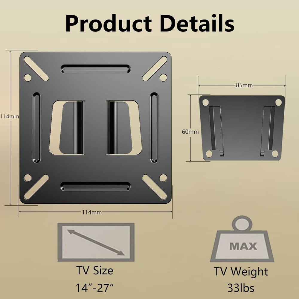 Monitor Wall Mount for 14”-27” TVs LED LCD Flat Screen, Small TV Mount...