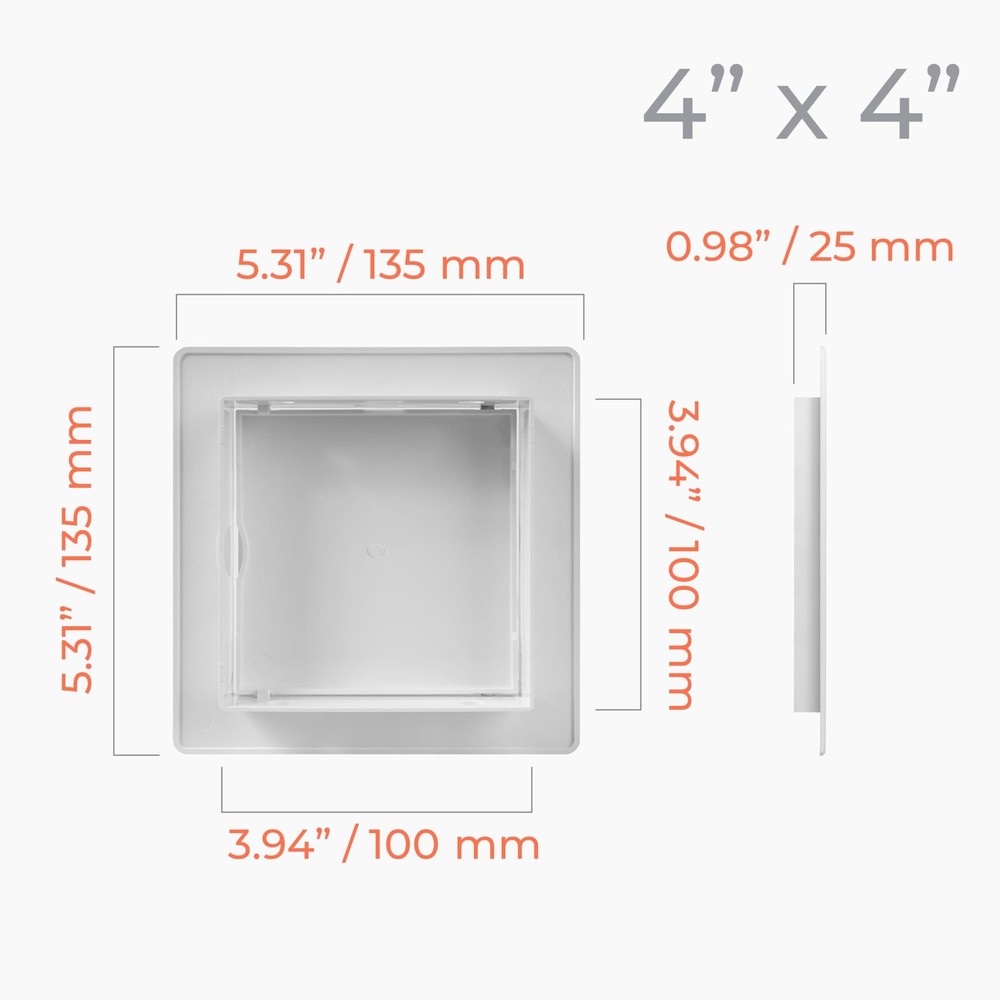 4x4 Inch White Access Panel – ABS Plastic Rectangular Wall & Ceiling Access D...