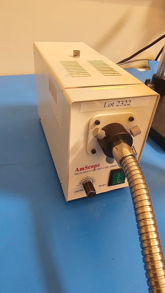 AmScope 150W Cold-Light Fiber Optic Microscope Illuminator w/ Haloid Lamp & Ring