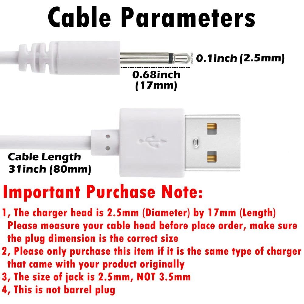 BATSOEASY 2 Pack 2.7ft Replacement DC Charging Cable, 10 centimeters, White