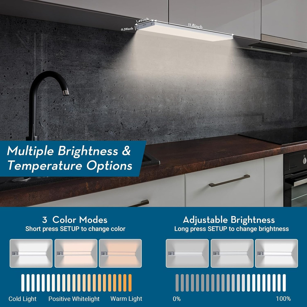 Under Cabinet Lighting Wireless, 60-LED Dimmable Motion Sensor Light Indoor, 12