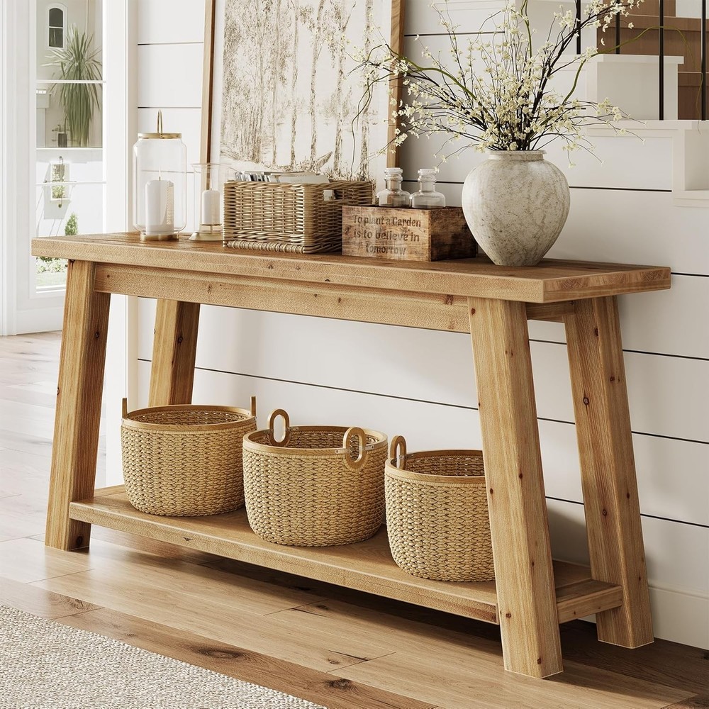 70.9" Solid Wood Console Table Entryway 2-Tier Sofa Table Behind Couch Farmhouse