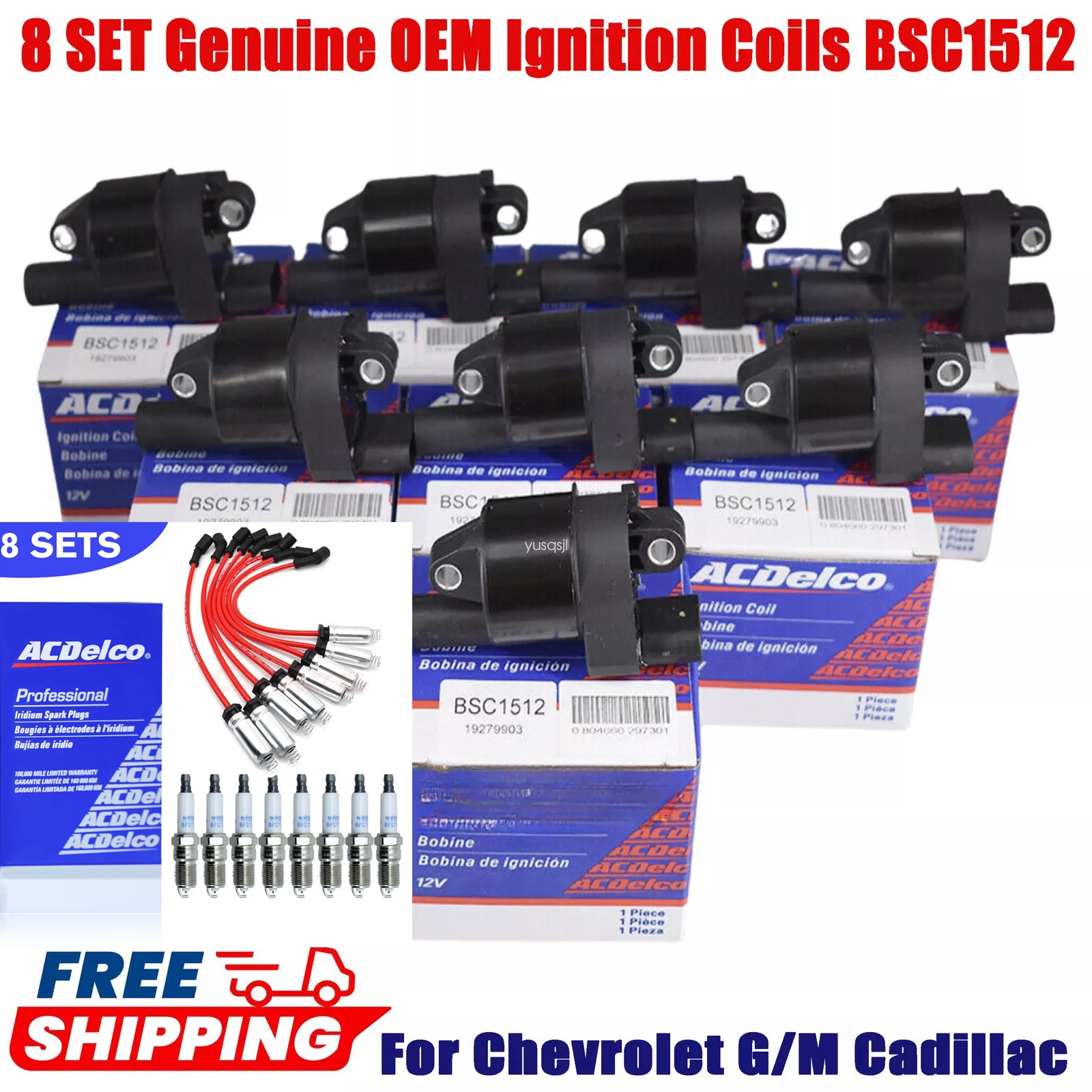 Genuine UF414 8x Ignition Coils+Spark Plugs+Wireset For GMC Chevy SilveradoTahoe