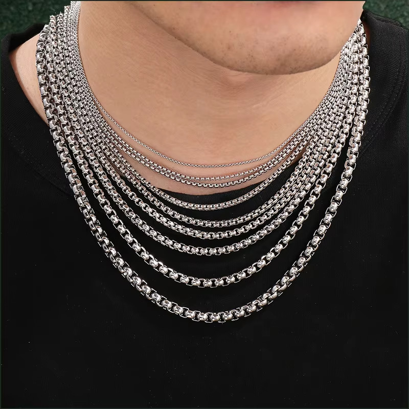 Stainless Steel Chain Necklace 16-36" Smooth Box Rope Silver 2/3/4/5/6/7mm N69