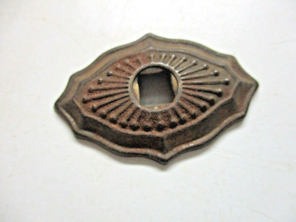 Small 1900s Aged Dark Brass Plated Drop Ring Pull Handle & Backplate 1 Antique