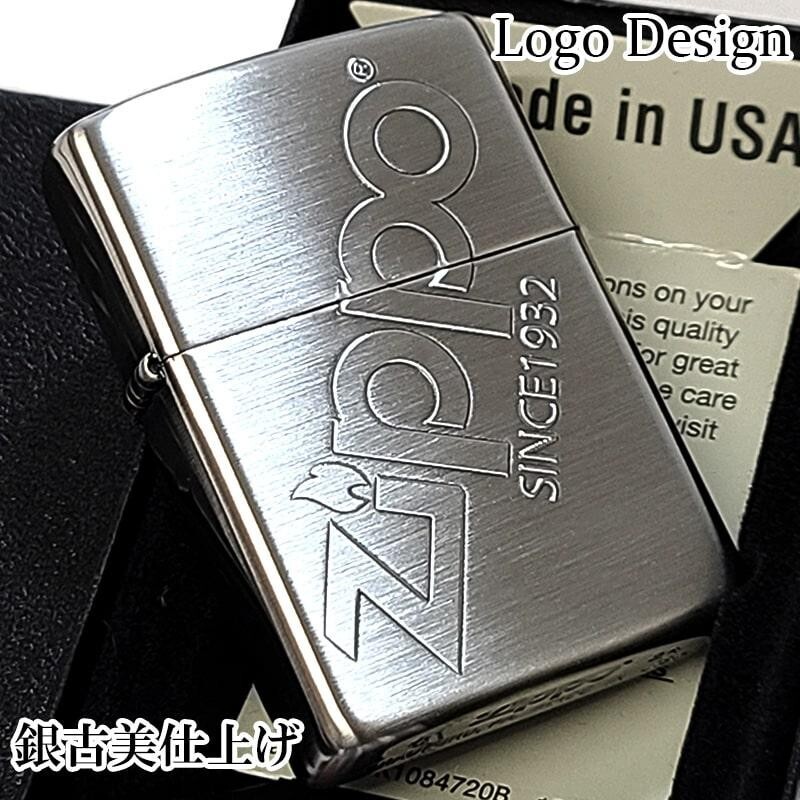 Zippo Logo Design Silver Etching One Sided Processing Lighter Regular Japan