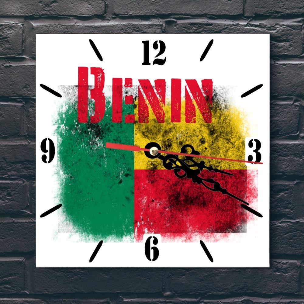 Benin Flag Wall clock patriots CERAMIC Tile Watch Support Décor