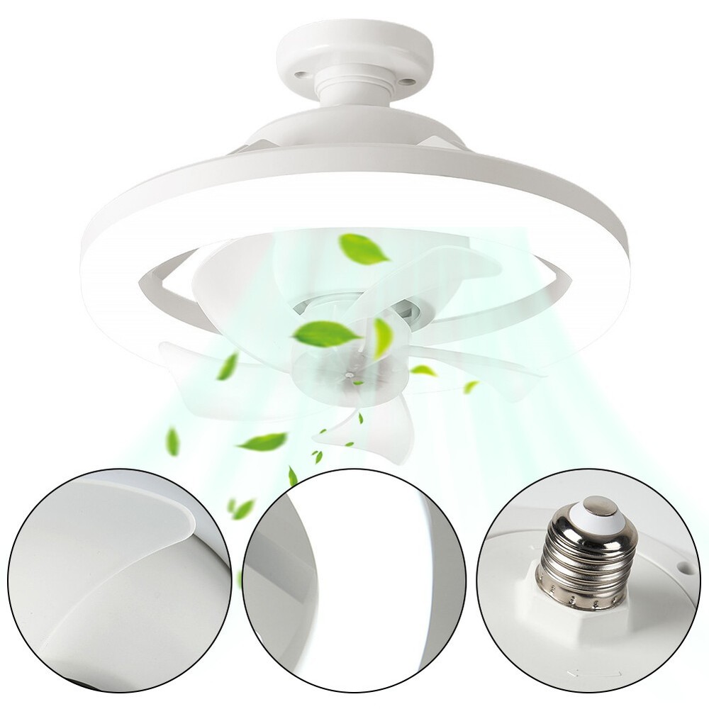 2 In 1 E27 Ceiling Socket Fan 48W with Dimmable LED Light Remote Control 3 Speed