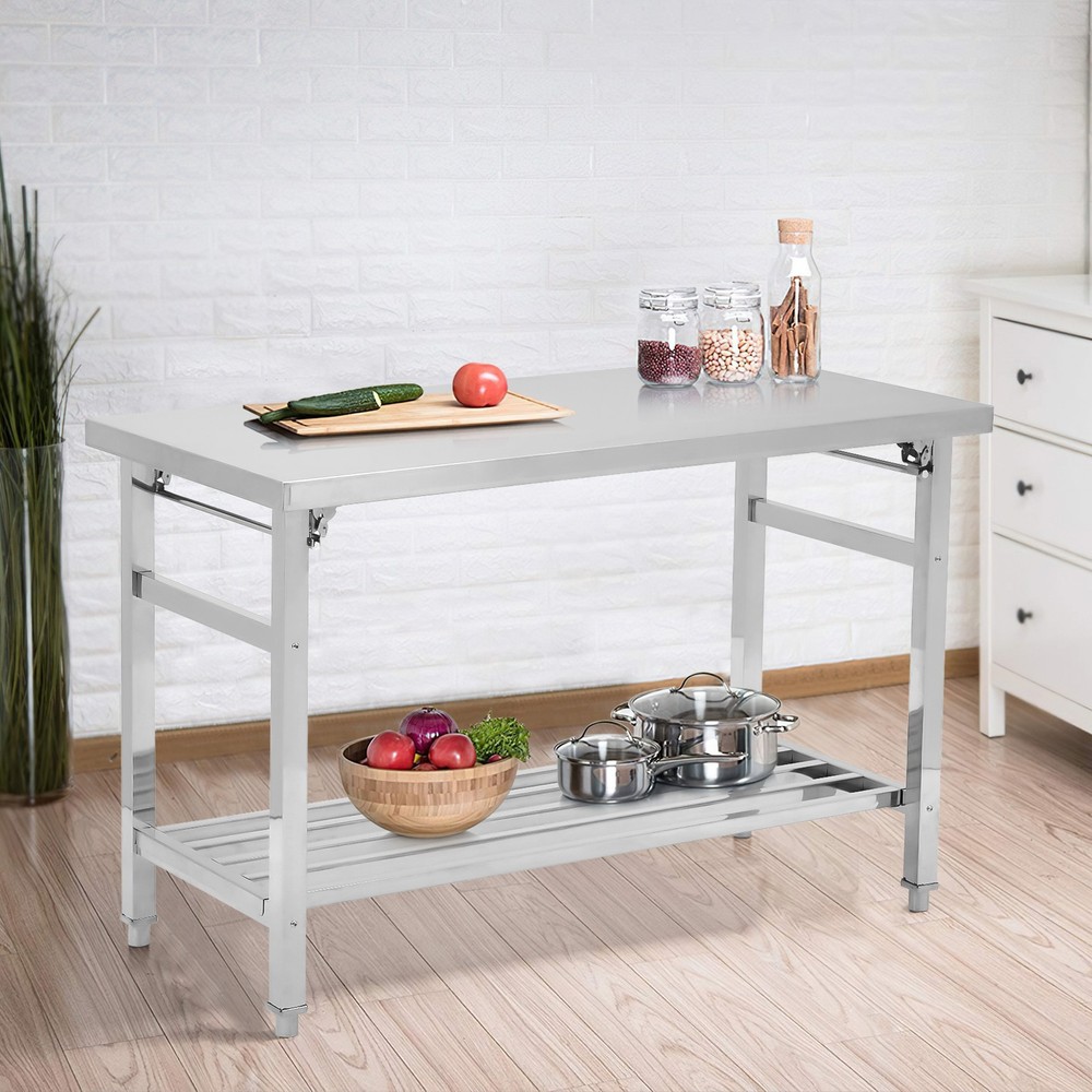 Folding 47"x24" Kitchen Restaurant Work Prep Table Stainless Steel w/ Undershelf