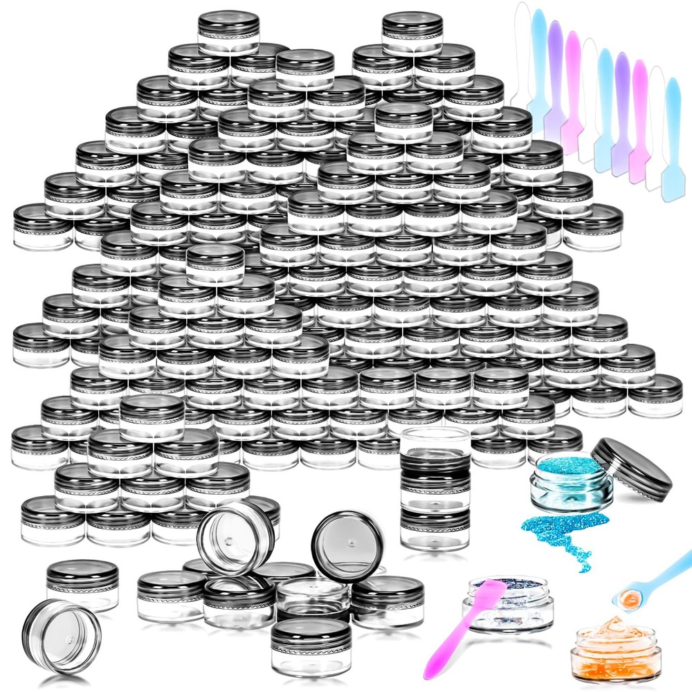 100 Pcs 5g Empty Plastic Containers with Black Lids,Mini Makeup Sample Contai...