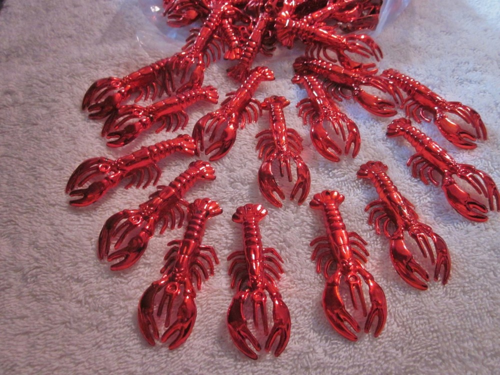 6 DOZEN (72 pieces) "RED CRAWFISH TRINKETS" 70mm - BULK CRAFTS MUDBUGS CRAYFISH