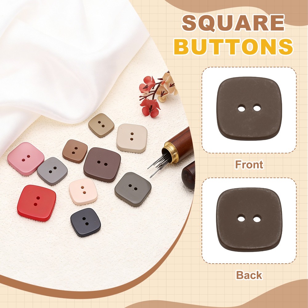 20pcs Sewing Button 25mm (1") 2 Holes Square Resin Button, Brown