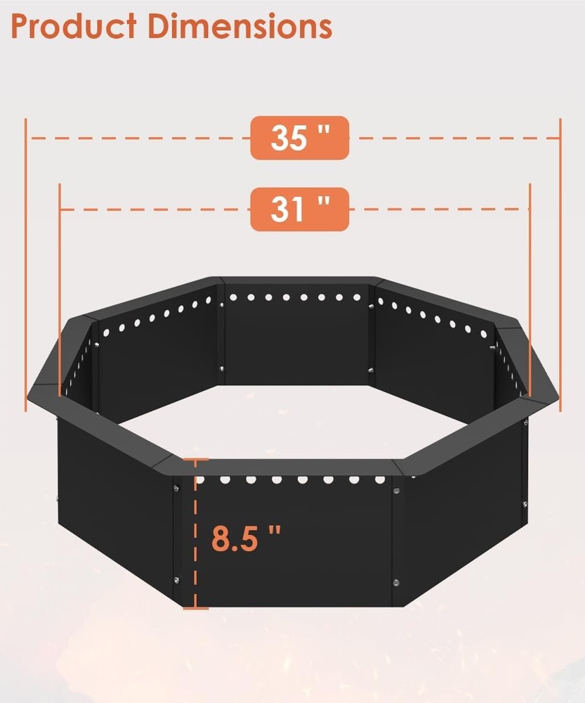 Smokeless Fire Pit Ring 35-Inch Outer 31-Inch Inner Diameter, Large Solid Steel