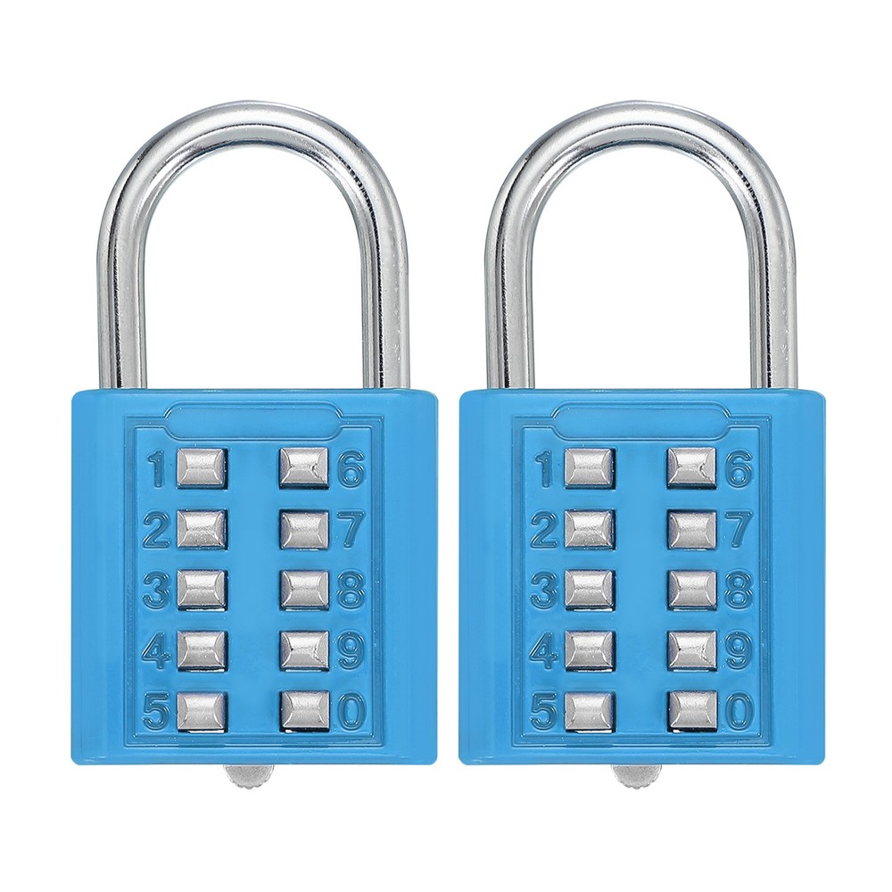 2Pcs Push Button Combination Padlock 10-Digit 5-Position Lock Lake Blue