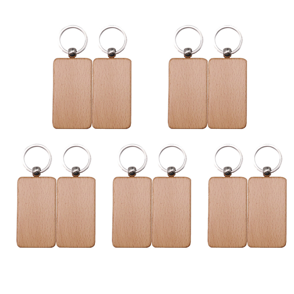 DIY Rectangle Blank Wood Keychain Custom Key Tags Personalized Gift 20 Pcs