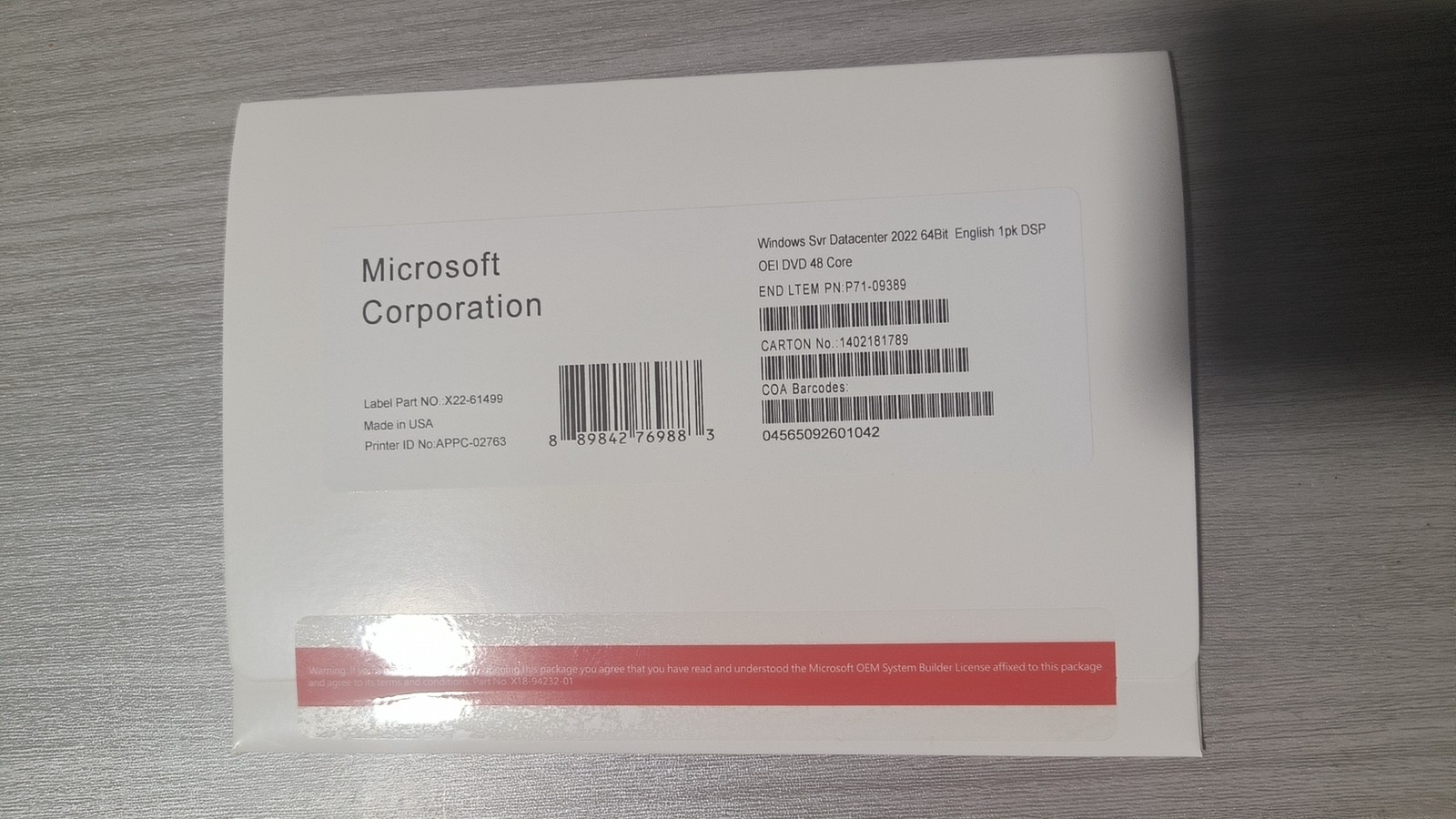 Microsoft Windows server 2022 datacenter 64Bit 48 Core License Key DVD & COA USA
