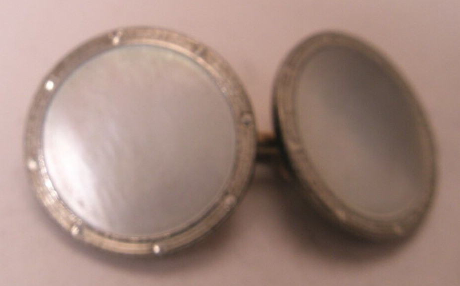 White MOP PLATED SINGLE Vintage DOUBLE SIDED Cuff Link replace lost/broken aa56