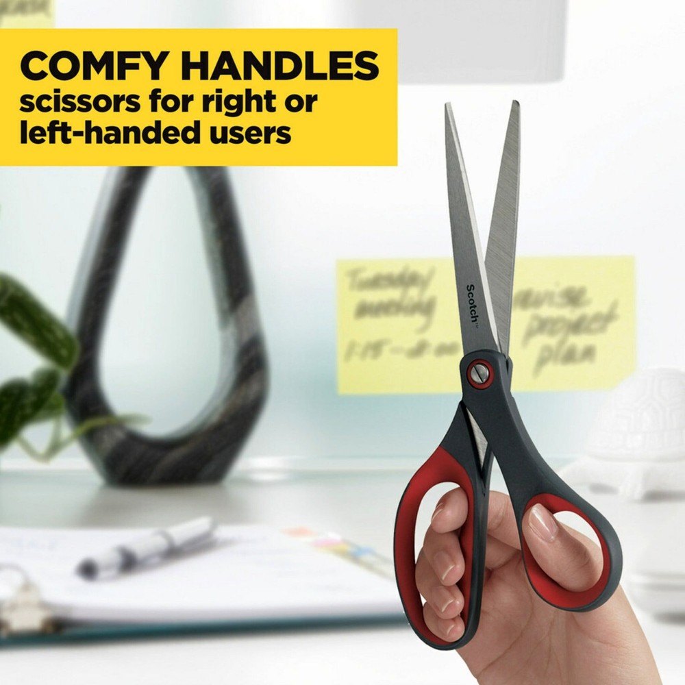 Precision Stainless Steel Crafting Scissors, 8", Pointed, Red & Gray