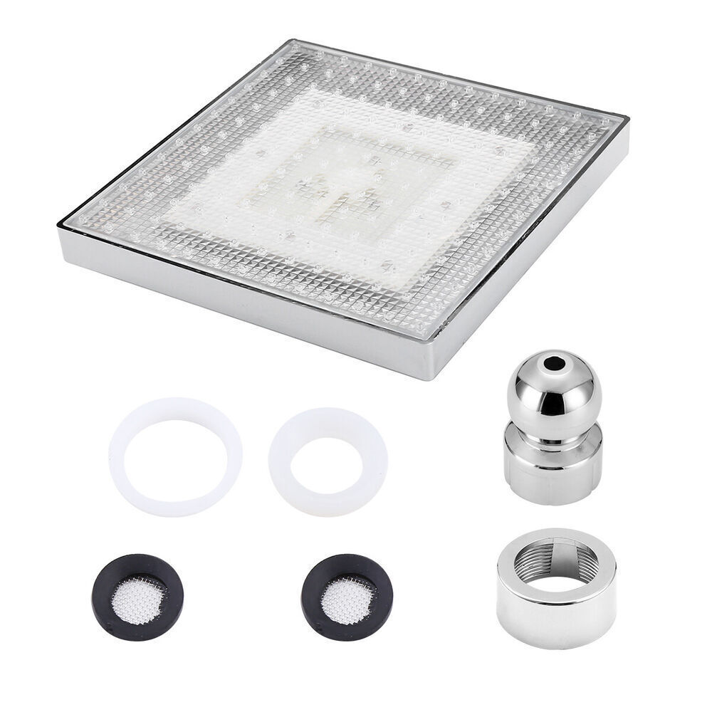 8 inch Rain Shower Head High Flow Rainfall Square 7 Colors Automatic Changing