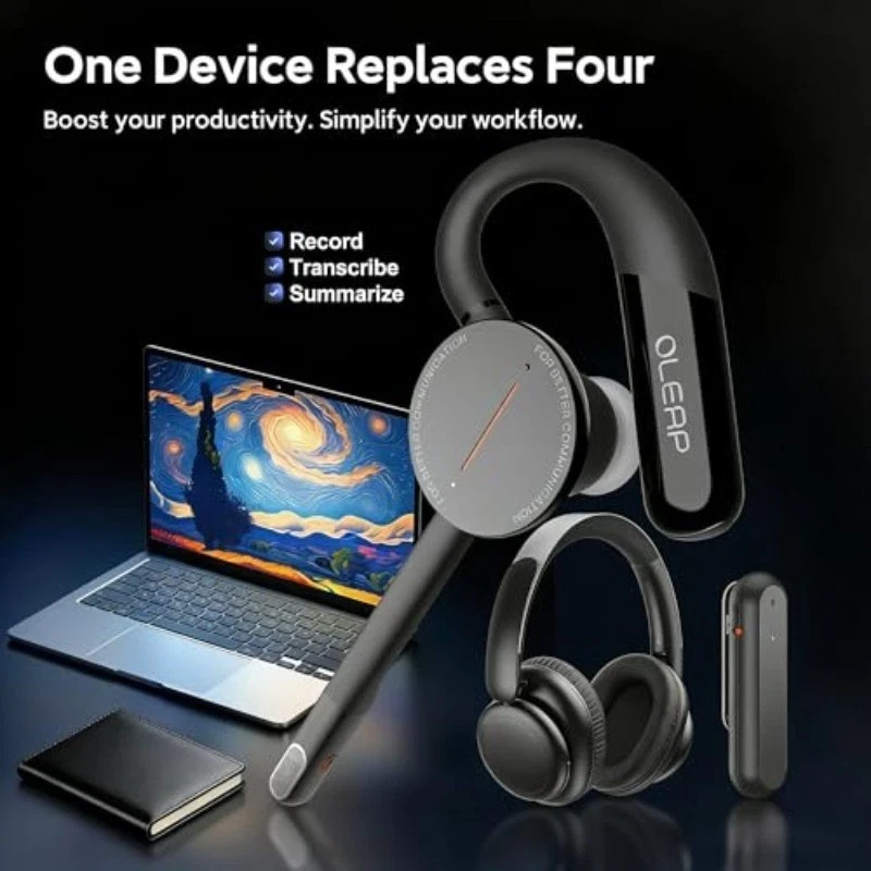 Oleap Archer AI Transcribed Wireless Headset Single Ear Bluetooth Headset, Meeti