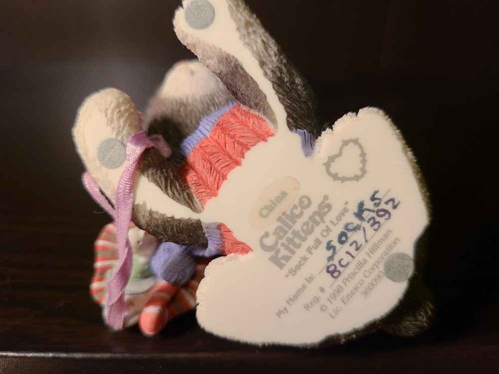 Calico Kittens Playful Cat Figurine with Christmas Stocking