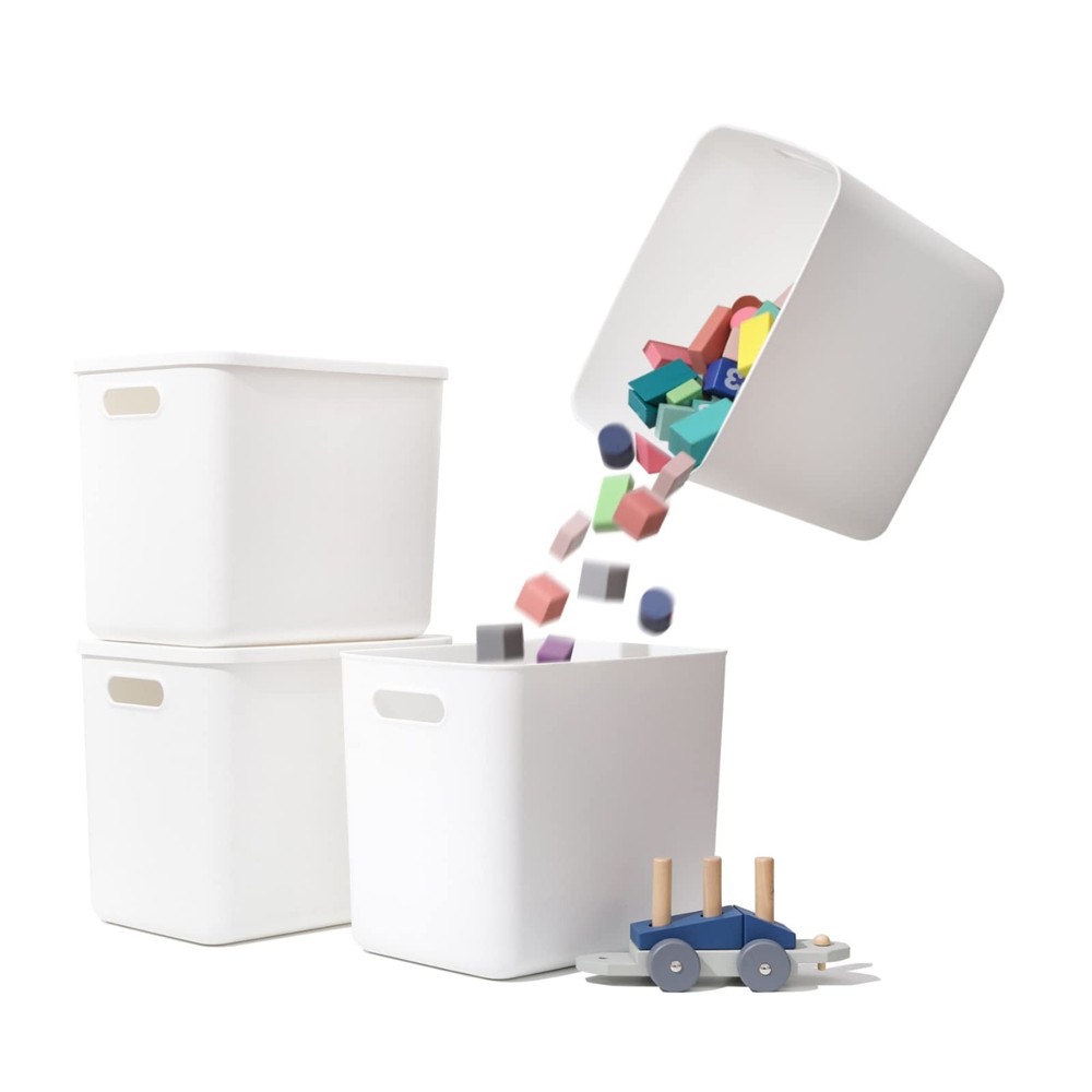 Plastic Storage Baskets Bins Boxes With Lids,Organizing Container White Stora...