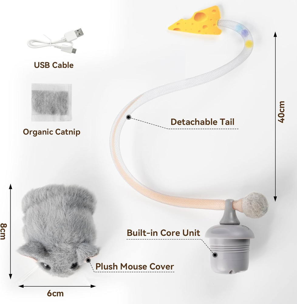 Interactive Migimouse Cat Toy 360° Rolling & Spin with Mesh Plastic Tail for Ind