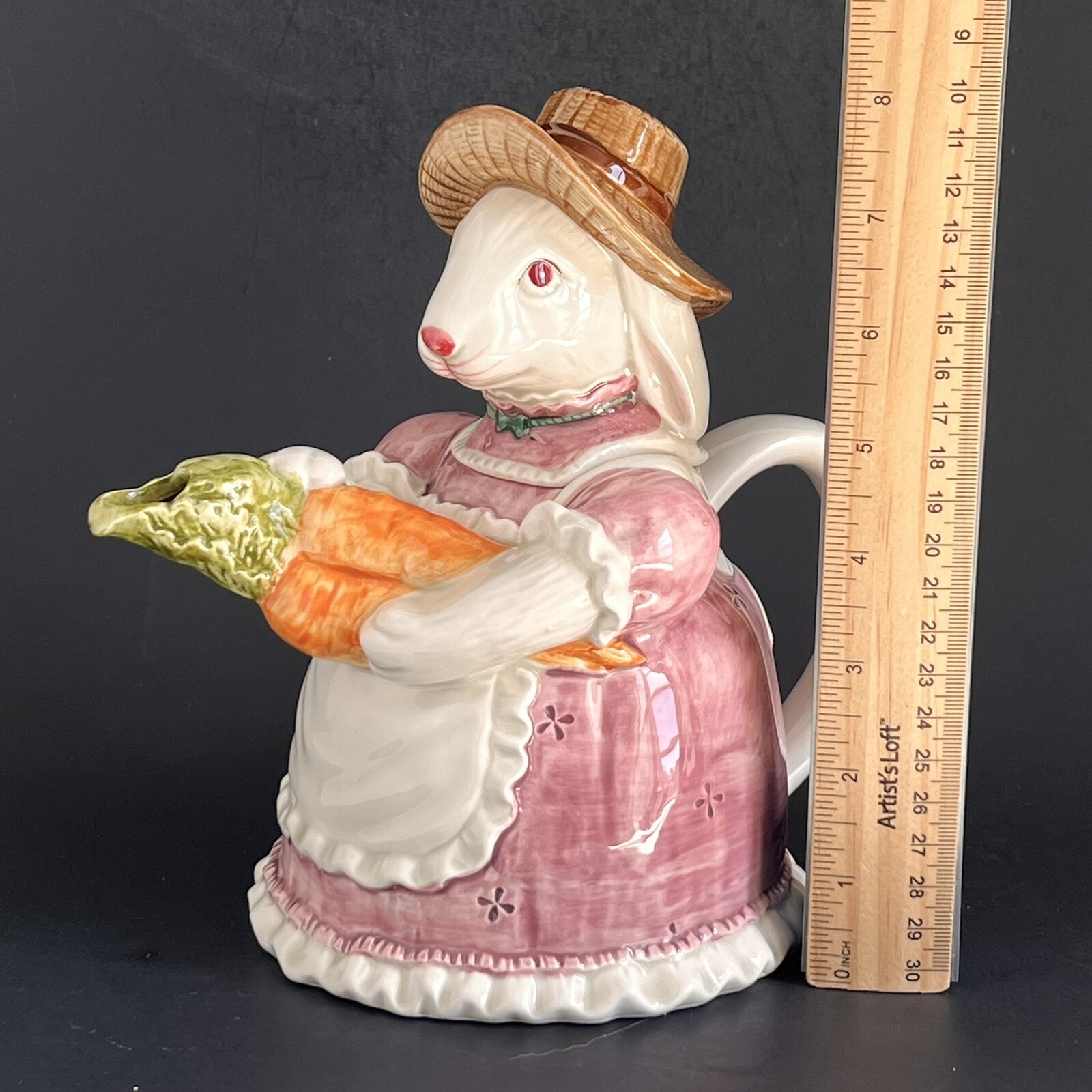 Otagiri Handpainted Ceramic Gardening Bunny Teapot 10” Cottagecore