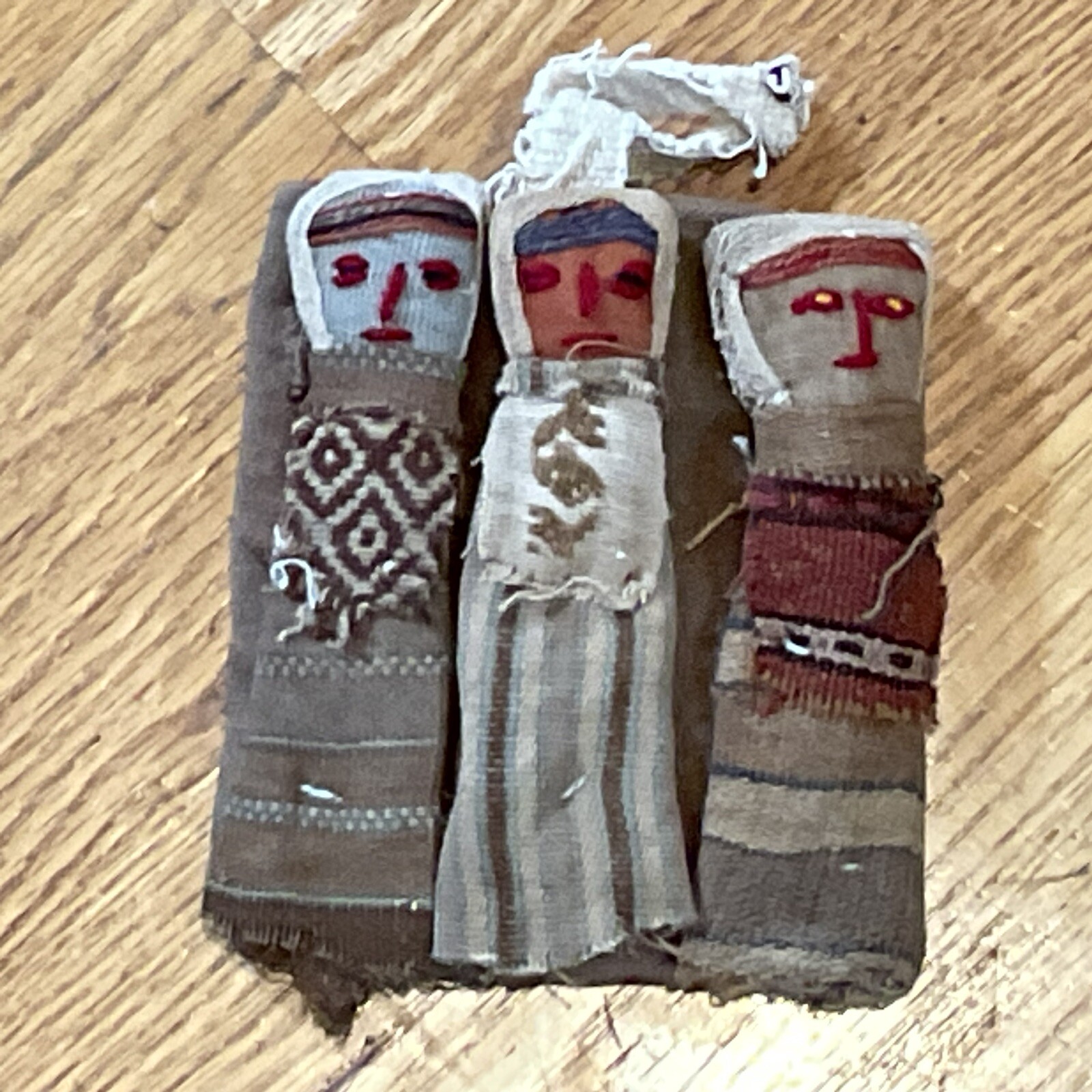Vintage Peruvian Chancay Burial Cloth Textile Dolls Folk Art Circa 1950 -1960's