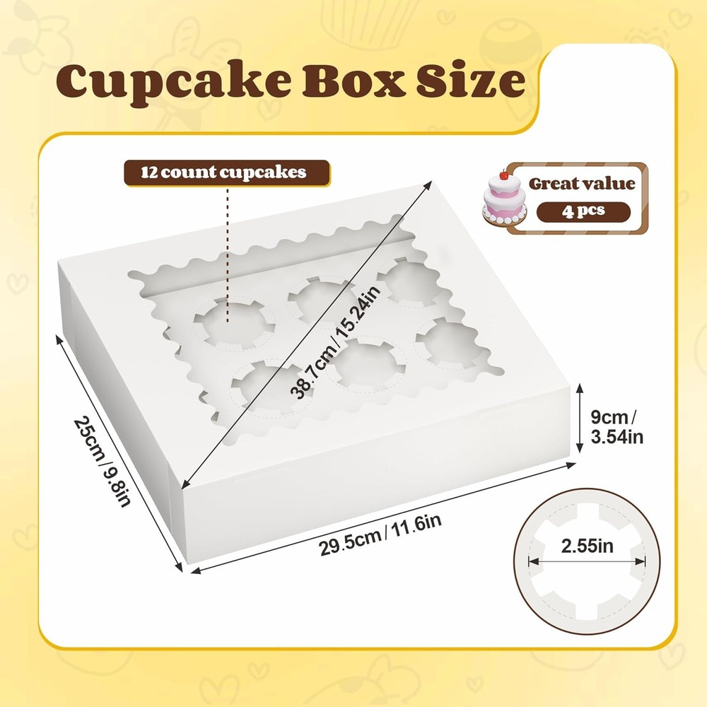 4Pcs Cupcake Boxes, 12 Count Cupcake box, Viewing Window Cupcake Containers, Sui