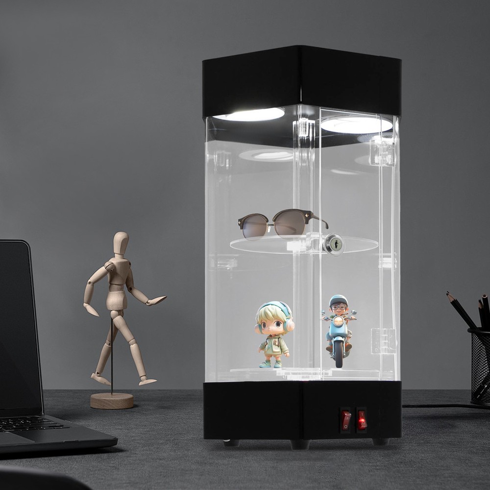 Electric Rotating Clear Display Case Hexagonal Display Case W/ 2 LED Lighting US
