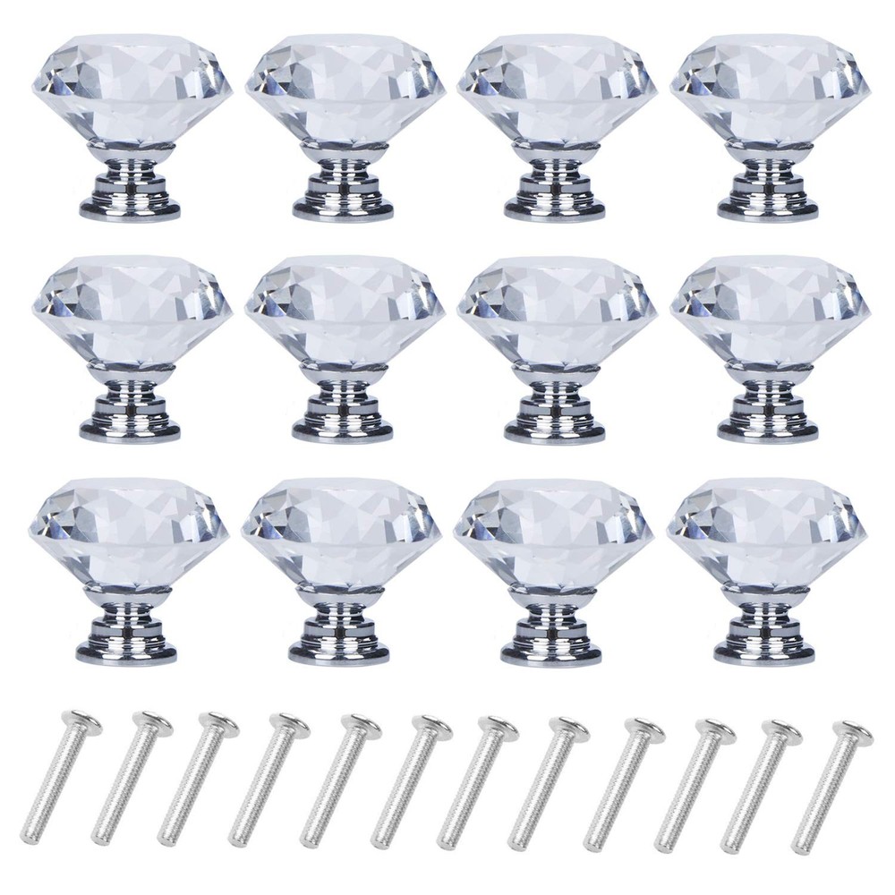 YourGift 12 Pack Drawer Knobs Diamond Shaped Crystal Glass 30mm Cabinet Knobs...