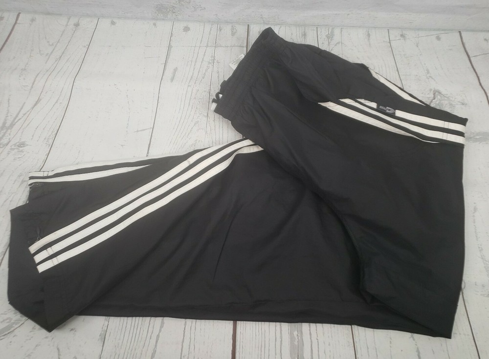 Adidas Climalite Large Track Pants Black White Stripe Ankle Zip Drawstring