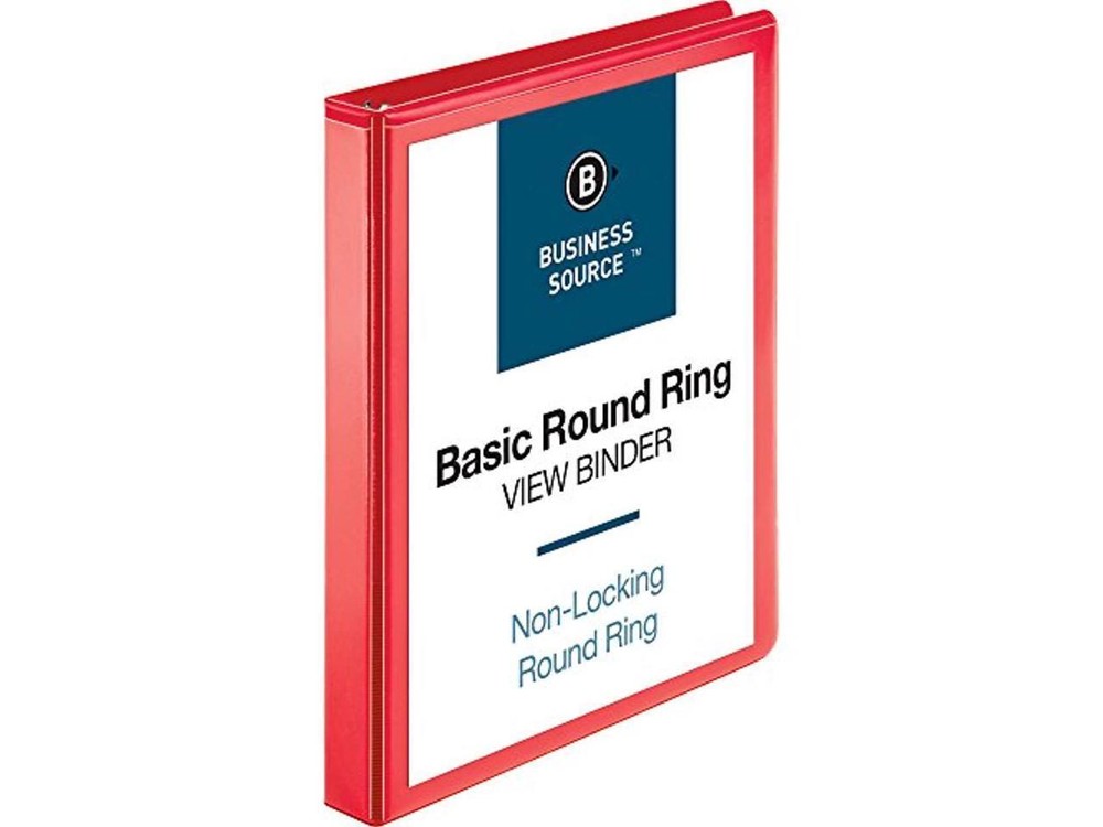 Business Source View Binder Round Ring 1" Red 09966