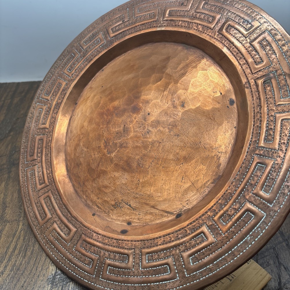 Vtg Hand Hammered Solid Copper Plate Platter Dish Antique 12”